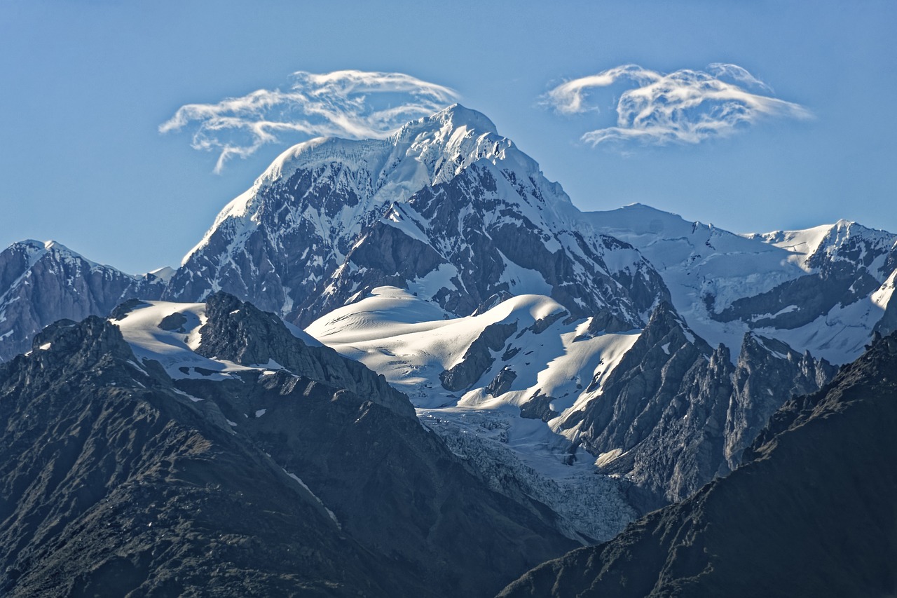 Helicopter soaring above glacier